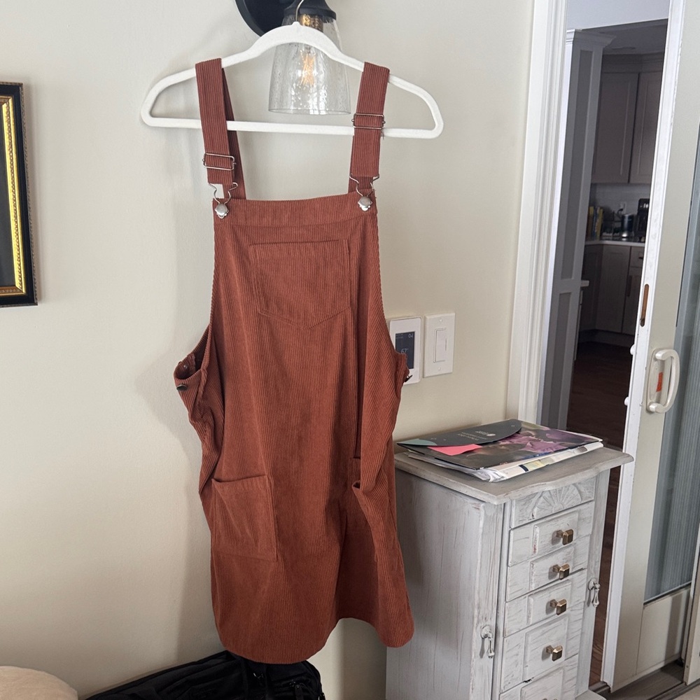 Maternity Rust Brown Overall Dress